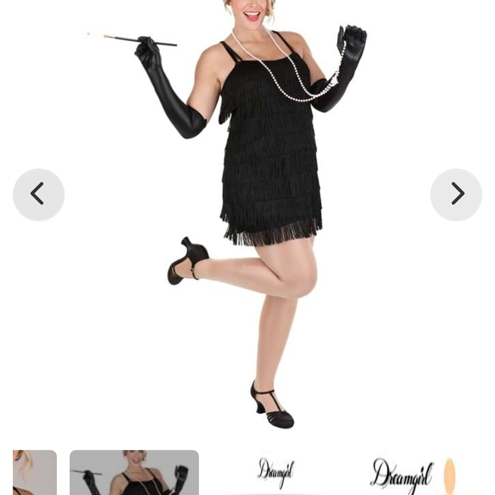 Black Fringe Flapper Dress with Gloves